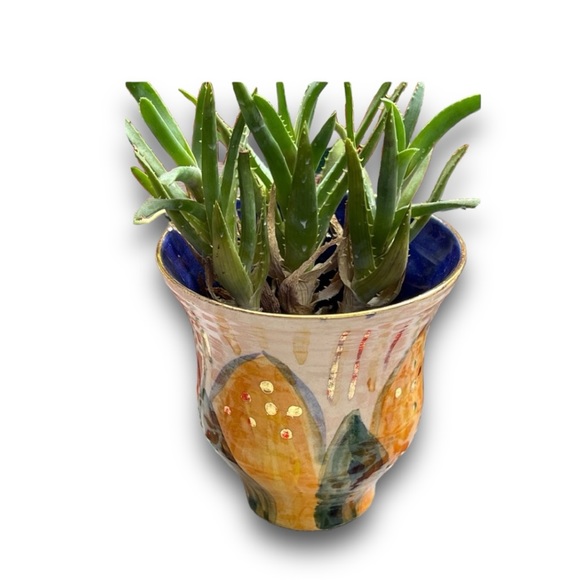 Sunflower Bud Vase with 18k Gold Accents & Blue Interior - Picture 8 of 8